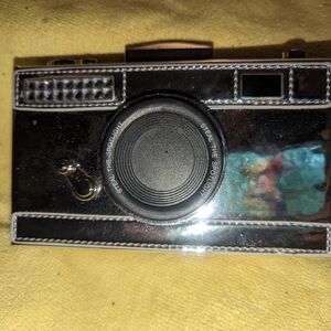 Silver camera clutch purse